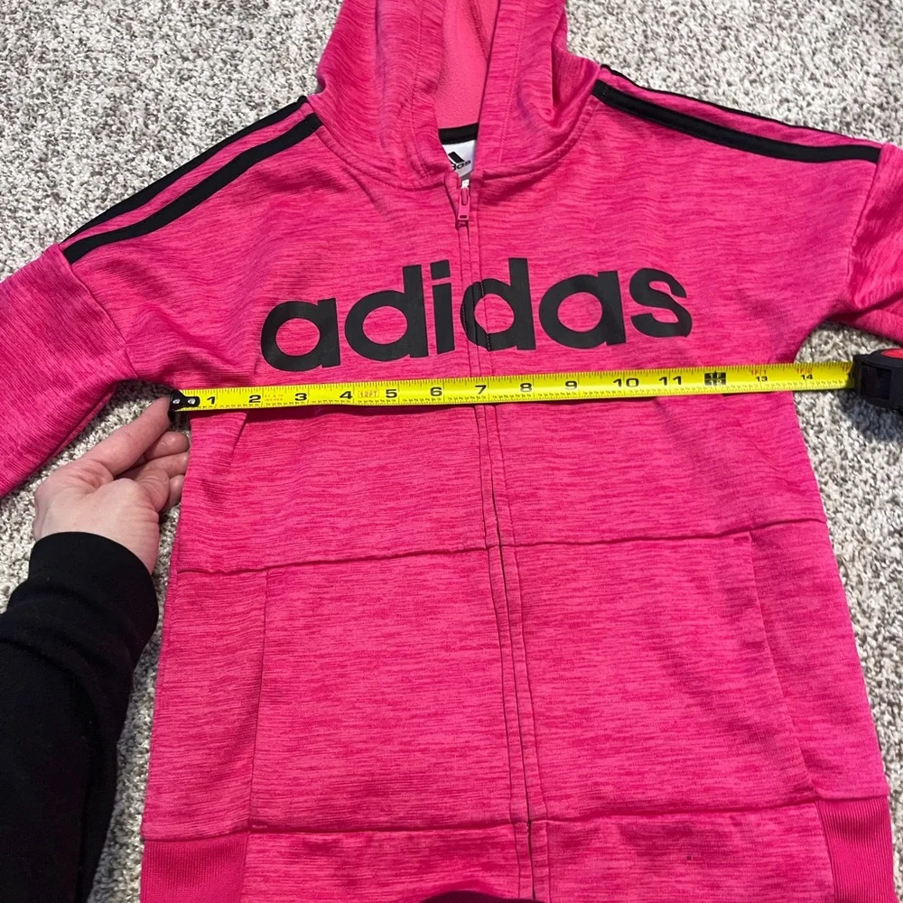 Adidas Girls 6X Pink Zip Up Hoodie Logo Athletic Jacket Youth 6X